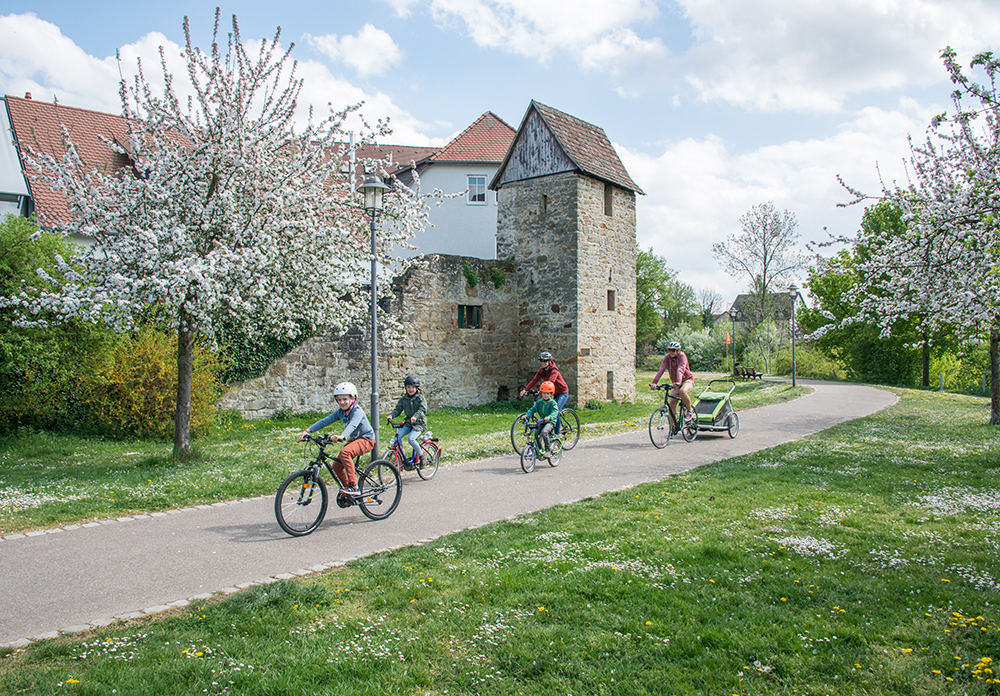 Cycling at the town wall of Öhringen